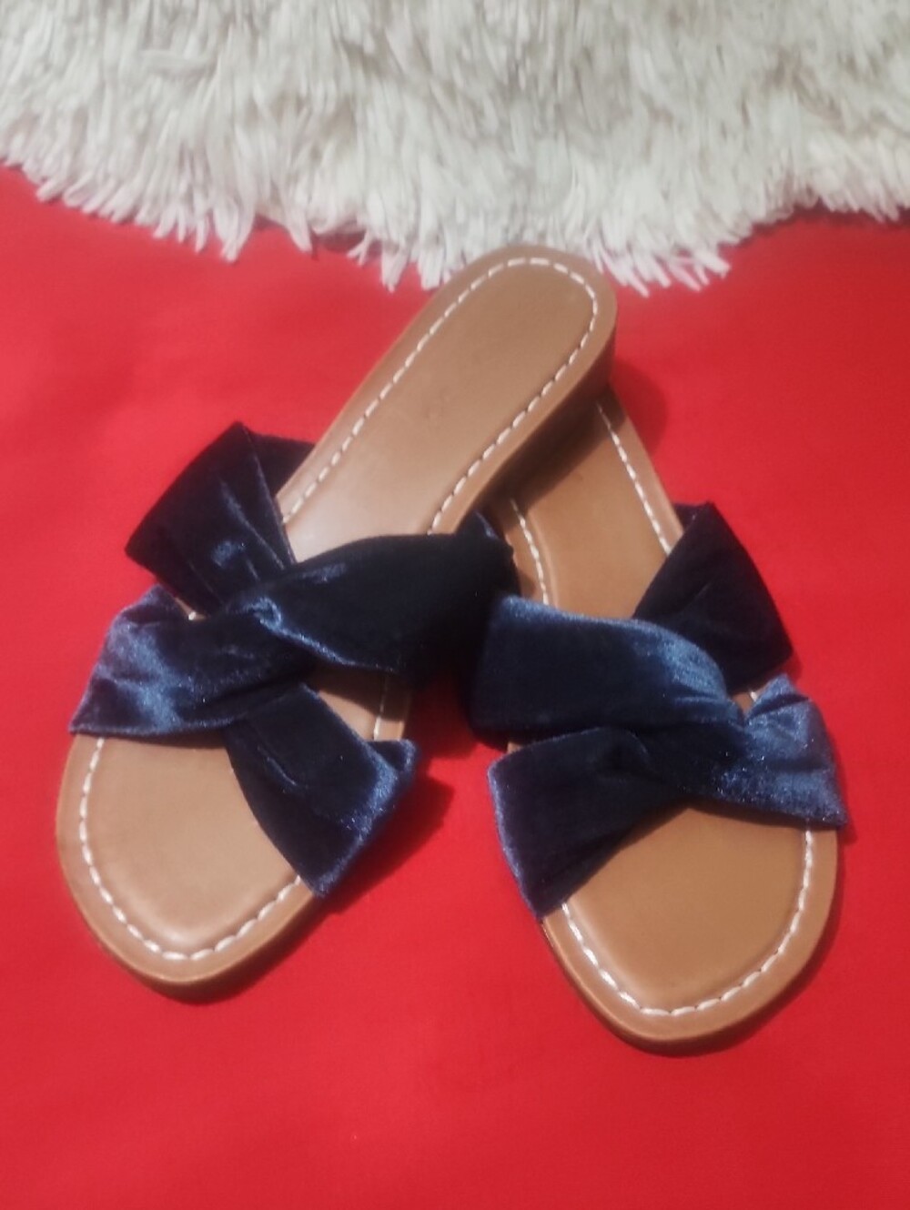 Bernardo Green Velvet Knot Slide Sandals